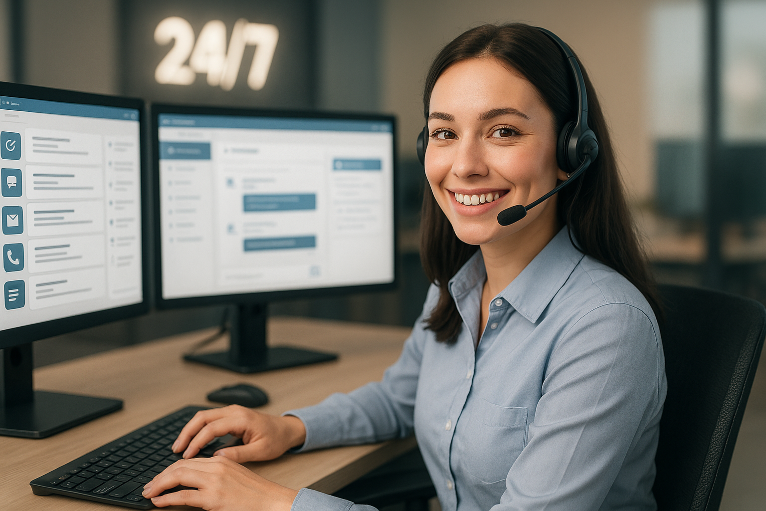 Je veux l'image d'une fille qui fait allusion à ce text:<strong>SERVICE CLIENT 24/7</strong>