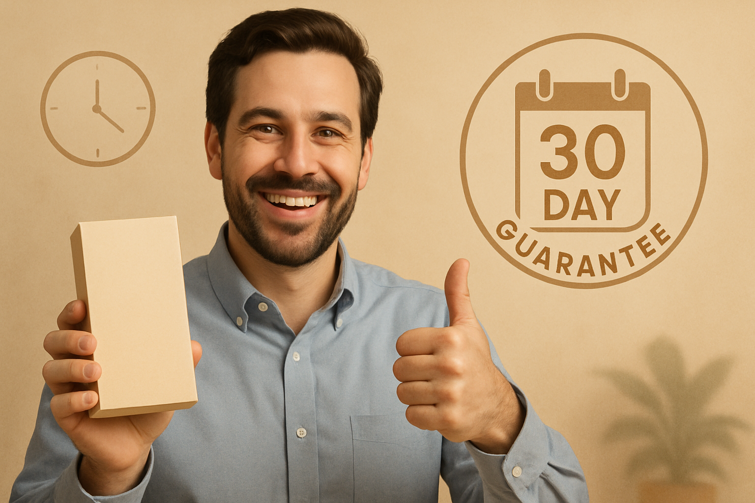je veux l'image d'une personne qui fait allusion à ce text:SATISFAIT OU REMBOURSÉ
Nous proposons une garantie Satisfait ou Remboursé pendant 30 jours après réception des articles.